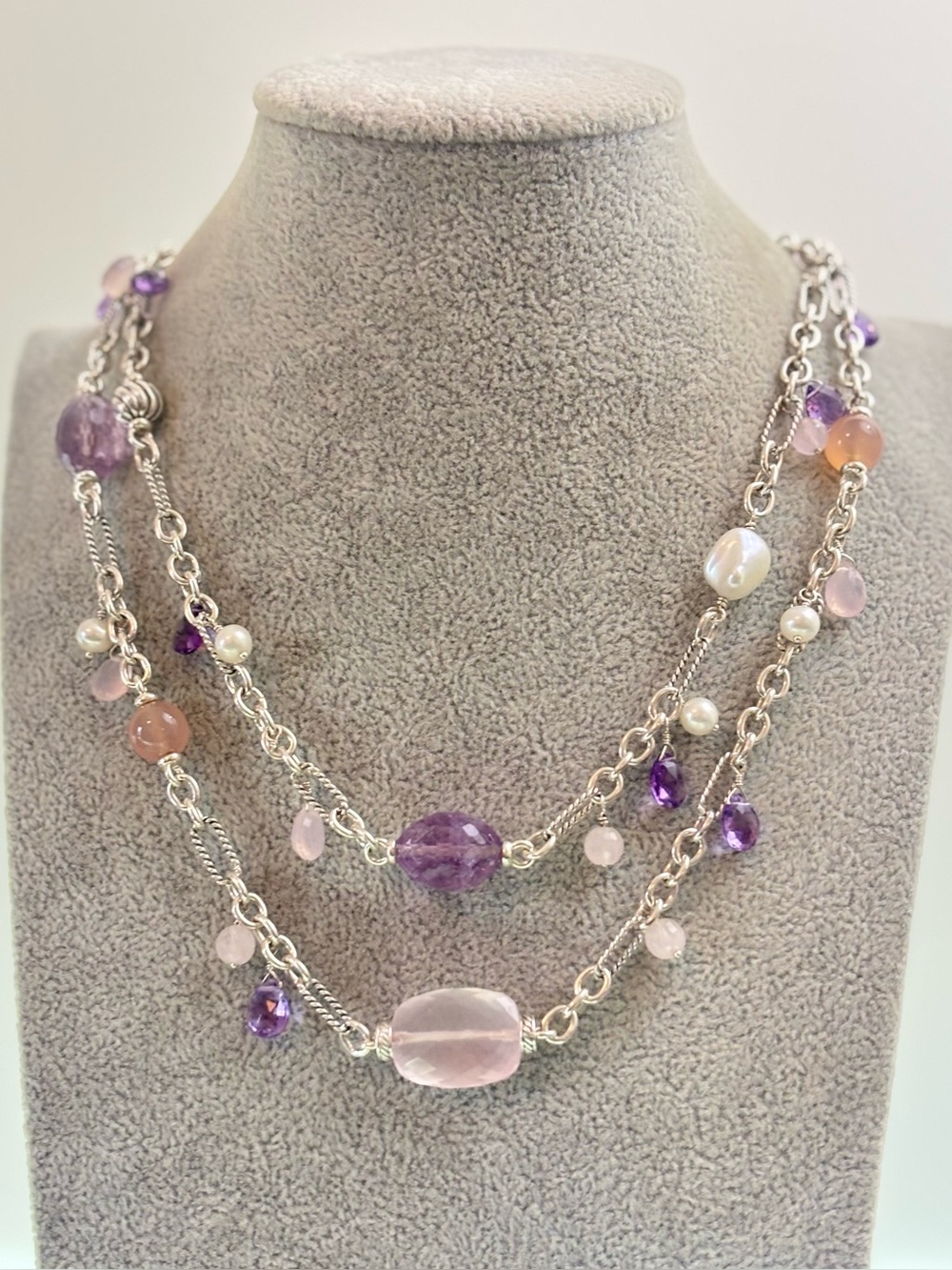 David Yurman Sterling silver Multi-Stone Bijoux Station Necklace 48"
